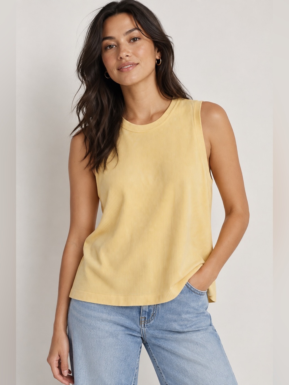 Sage Collective Yellow Ribbed Sleeveless Tank | Size Medium
